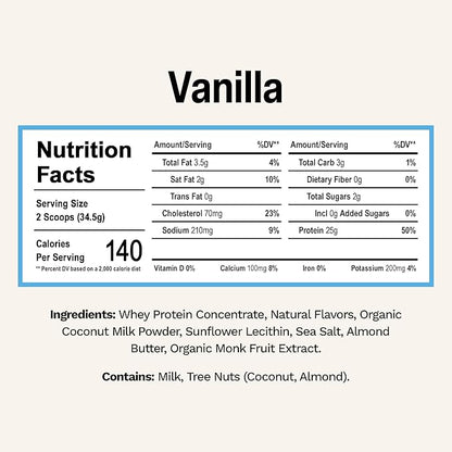 Rise Grass-Fed Whey Protein Powder - Vanilla | 25g Protein No Artificial Flavors, Colors, or Preservatives - Sugar Free, Gluten-Free, Soy Free (Single Serving, 1 Pack)