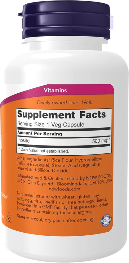 NOW Supplements, Inositol 500 mg, Healthy Membrane Function*, Cellular Health*, 100 Veg Capsules