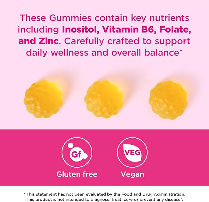 AromPCOSLife Inositol Gummies Support Ovulation, 2 Packs Vitamin Gummies Support Menstrual Cycle & Hormonal Balance for Women, Orange Flavor Inositol Gummy with Myo-Inositol, Folate and Vitamin B6 B12