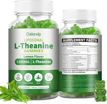Liposomal L-Theanine 1200mg Gummies,Complex Magnesium GABA,5-HTP,Ashwagandha etc for Calm, Zzz & Relaxation Support for Adults,Children & Elderly,Liposomal Enhance 98% Absorption
