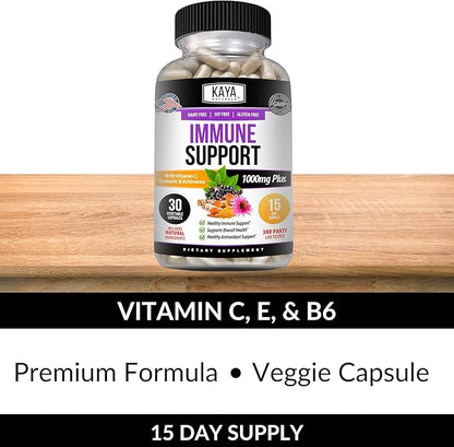 Kaya Naturals Elderberry Immune Support | Vitamins with Zinc and Vitamin C for Adults, Probiotics & Turmeric 1000mg Immune System Booster Sambucus Capsules - 30 Count (Pack of 2)