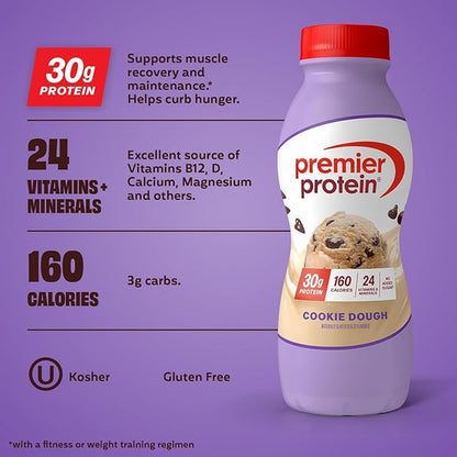 Premier Protein Shake, Cookie Dough, 30g Protein, No Added Sugar, 24 Vitamins & Minerals to Support Immune Health, 11.5 fl oz, 12 Pack