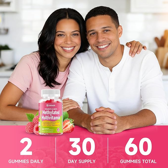 Methylated Vitamin B Complex Gummies for Women & Men, Multivitanins Gummy with Vitamin A, C ,E, Methylfolate & B12, TMG, Calcium, D3 K2, Magnesium & More for Overall Health-Vegan, Sugar Free, 60 Cts