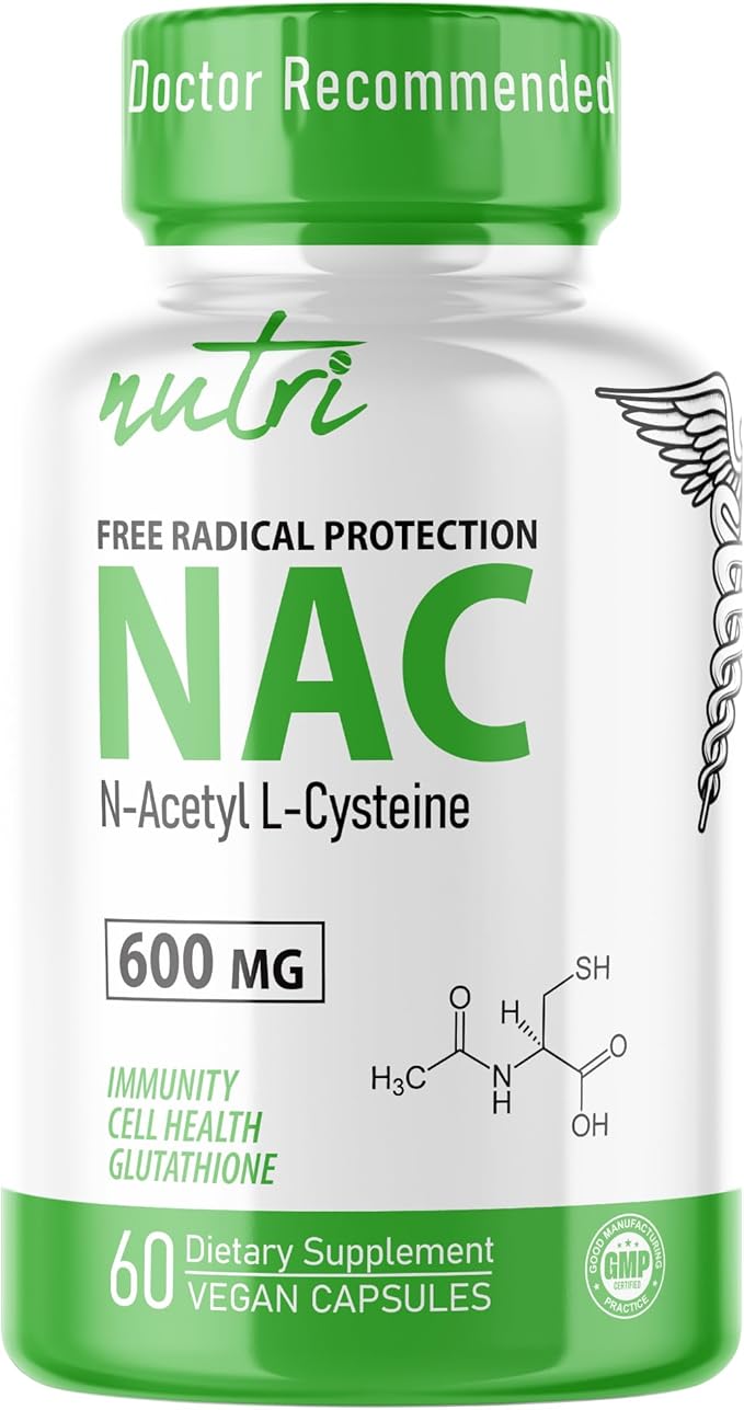 Nutri NAC Supplement N-Acetyl Cysteine 600 mg - Anti Aging Supplement, Antioxidant, Liver, Lung Support, Boost Glutathione - 60 Capsules - Free Radical Protection - 3rd Party Tested - GMP Certified