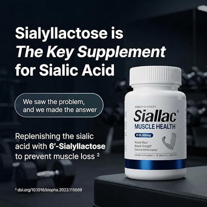 Muscle Health - Enhance Muscle Mass & Strength, Fast Workout Recovery, Reduce Fatigue & Boost Exercise Performance, 6-Sialyllactose (6-SL), 900mg, 90 Tablets (4-Pack | Best Value)