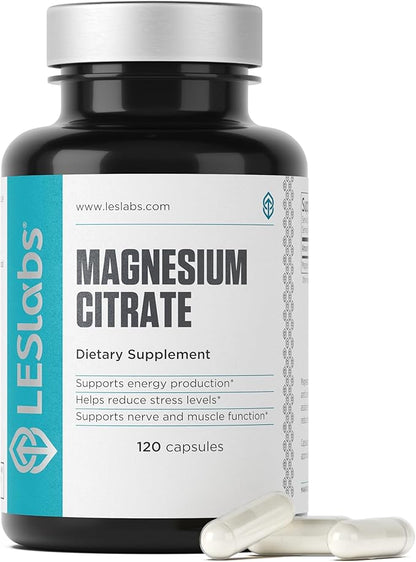 LES Labs Magnesium Citrate – Stress Relief, Restful Sleep, Heart Health, Metabolism, Nerve & Muscle Function – Non-GMO Supplement – 120 Capsules
