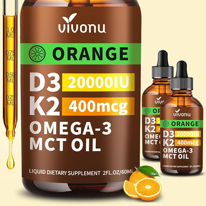 VivoNu Vitamin D3 K2 10000 IU with MK7-300 Virgin Coconut Oil Softgels, 2 in 1 Vitamins D & K Complex | Vitamina D3 con K2 ((2 Bottle))