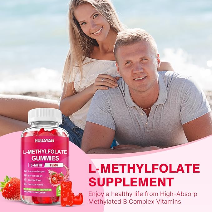 L-Methylfolate 15 mg Gummies, Methylfolate Supplement, Folate 5-MTHF Supplement for Support Mood, Brain Health, Immune System, Sugar Free, Strawberry Flavor, 120 Count