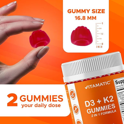 Vitamatic Vitamin D3 K2 with Calcium Gummies - 240 Count - Non-GMO, Gluten Free