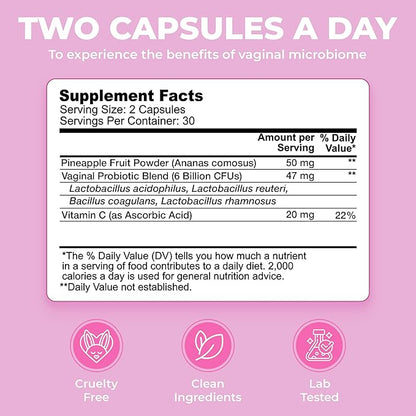 Vaginal Probiotics for Women, Vaginal Health Supplement - 6 Billion CFU Probiotic for pH Balance, Promote Healthy Vaginal Odor & Vaginal Flora, 60 Count (Pack of 1)