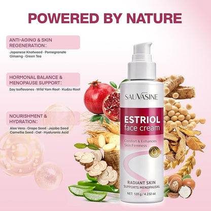 Bioidentical Estriol Face Cream for Women – Natural Estrogen Moisturizer with Wild Yam, Helps Hydrate, Firm & Revitalize Skin– 4.25 oz (3-Month Supply)