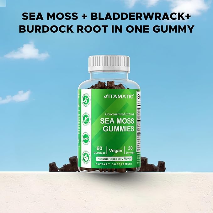 Vitamatic Irish Sea Moss Gummies with Bladderwrack & Burdock Root – Botanical Extract Supplement – Vegan, Non-GMO – 60 Count - 2 Pack (120 Count)