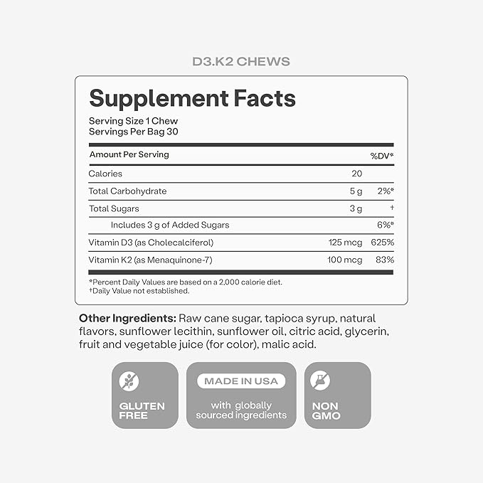 Humann Vitamin D3 + K2 Chews - High Potency Vitamin D 5000iu (125mcg) Helps Support Healthy Mood, Immunity, Cardiovascular, Respiratory Health & Bone Health, Mixed Berry Flavor, 30 Count (Pack of 2)