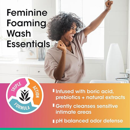 vH essentials Foaming Feminine Wash - Fragrance Free - Ph Balanced, Hypoallergenic, Prebiotics, Natural Botanical Extracts and Vitamins - Odor Eliminating Formula - 6 Fl Oz