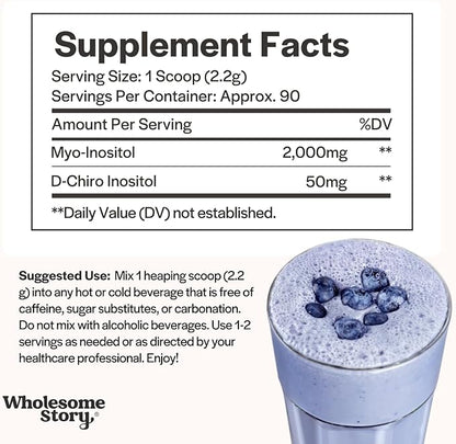 Myo-Inositol & D-Chiro Inositol Supplement Powder for Women | Hormonal Balance & Healthy Ovarian Function Support | Vitamin B8 | Great Alternative to Capsules | 40:1 Ratio | 90 Servings