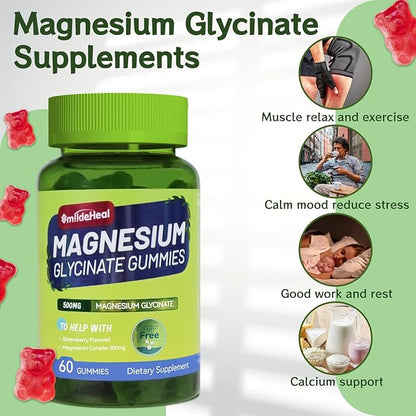 Magnesium Glycinate Gummies 500mg with L-Threonate 300mg - Sugar-Free Magnesium Potassium Supplement with Vitamin D, B6, CoQ10 - Strawberry Flavored - 120 Gummies