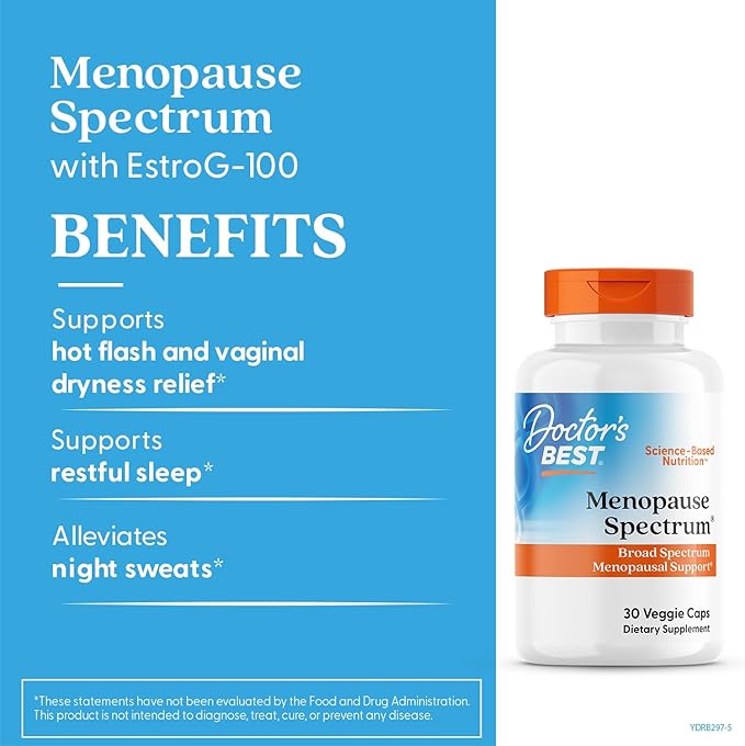 Doctor's Best Menopause Spectrum with EstroG-100 - Menopause Support Supplement for Women, Hot Flashes & Night Sweats Support, Helps Dryness, Gluten Free, Soy Free, Vegan Capsules - 30 Veg Caps