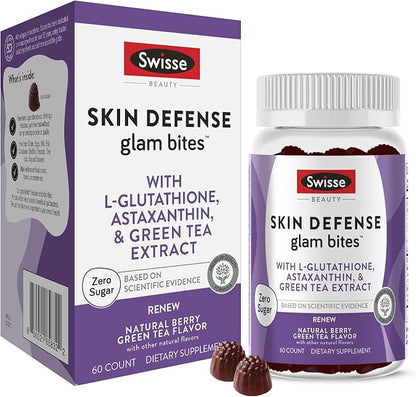 Swisse Skin Defense Glam Bites – Vitamin C, L-Glutathione & Astaxanthin – Supports Skin Elasticity, Moisture & Defense Against Environmental Stressors – Zero Sugar Gummies for Adults – 60 Count