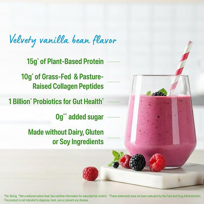 Orgain Protein Powder + Collagen, Vanilla Bean - 25g of Protein, 10g Collagen Peptides, Type I & III, 1B CFU Probiotics, Supports Hair, Skin, Nail, Joint & Gut Health, Gluten Free - 1.6lb