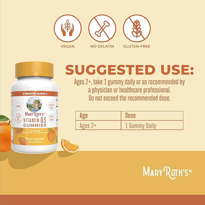 MARYRUTH'S Vitamin D3 Gummies | 2 Month Supply | Adults & Kids Vitamin D Gummy | Immune Support Supplement | VIT D3 1000IU for Bone Health&Muscle Function | Vegan | Non-GMO | Gluten Free | 60