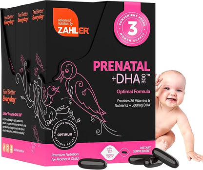 Zahler Prenatal Vitamin with DHA & Folate - DHA Supplements & Prenatal Multivitamin for Mother and Child - Kosher Prenatal DHA Prenatal Vitamins with Iron, Pre Natal Softgels (180 Count (Pack of 1))