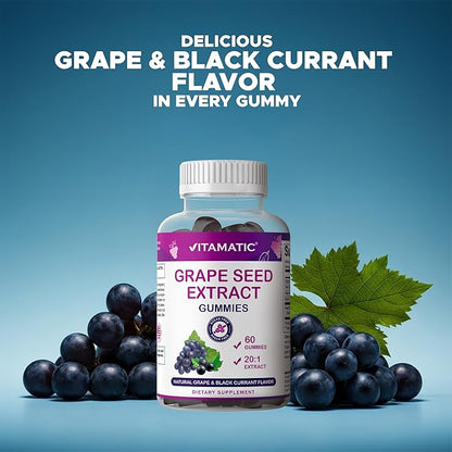 Vitamatic Grape Seed Extract Gummies – Plant-Based Botanical Extract – Natural Grape & Black Currant Flavor – Vegan, Non-GMO – Herbal Supplement – 60 Gummies