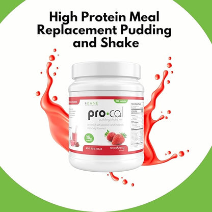 Pro-Cal Strawberry Meal Replacement Powder - High Protein, Low Calorie Shake & Pudding Mix - Low-Carb, Gluten Free - Breakfast Boost - Delicious & Easy to Prepare - 16 Servings, 15.2oz