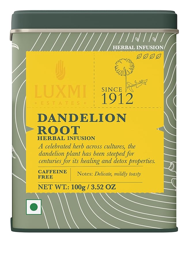 Luxmi Estates Pure Dandelion Herbal | Caffeine Free Detox Tea | Loose Leaf - 100g/3.52oz (50 Cups)
