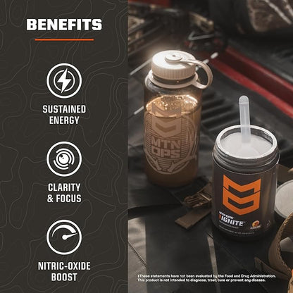 MTN OPS Ignite Sugar Free Energy Drink Powder with 200mg Caffeine, Nootropic Blend for Energy, Focus & Endurance, L Arginine & L Citrulline Pre Workout, 45 Servings, Hush Summit Surge