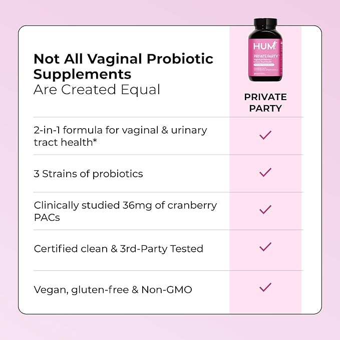 HUM Private Party Vaginal Probiotics for Women, pH Balance and Urinary Tract Support Vaginal Probiotic Supplement with Cranberry & Lactobacillus Blend, Women's Health Cranberry Pills, 30 Capsules
