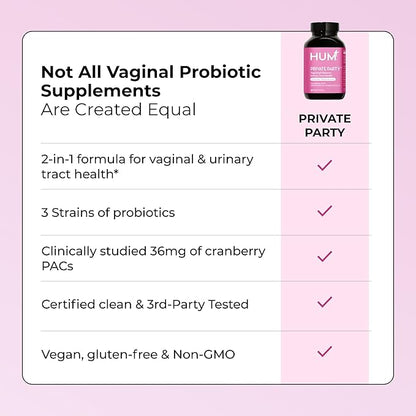 HUM Private Party Vaginal Probiotics for Women, pH Balance and Urinary Tract Support Vaginal Probiotic Supplement with Cranberry & Lactobacillus Blend, Women's Health Cranberry Pills, 30 Capsules