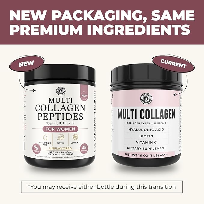 Multi Collagen Peptides Powder Types I, II, III, V, X Multi Collagen Protein Powder with Hyaluronic Acid, Biotin, Vitamin C, For Skin Hair Nails Joints and Gut Health - Keto, Non-GMO Supplement