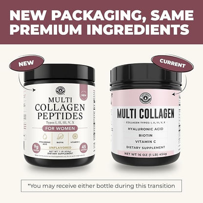 Multi Collagen Peptides Powder Types I, II, III, V, X Multi Collagen Protein Powder with Hyaluronic Acid, Biotin, Vitamin C, For Skin Hair Nails Joints and Gut Health - Keto, Non-GMO Supplement