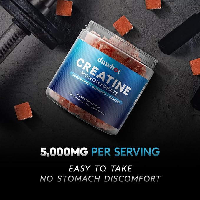 duwhot Creatine Monohydrate Gummies for Men, Creatine Monohydrate Chewables 5g Per Serving, Vegan, Sugar Free, Mixberry Flavor, 120 Count