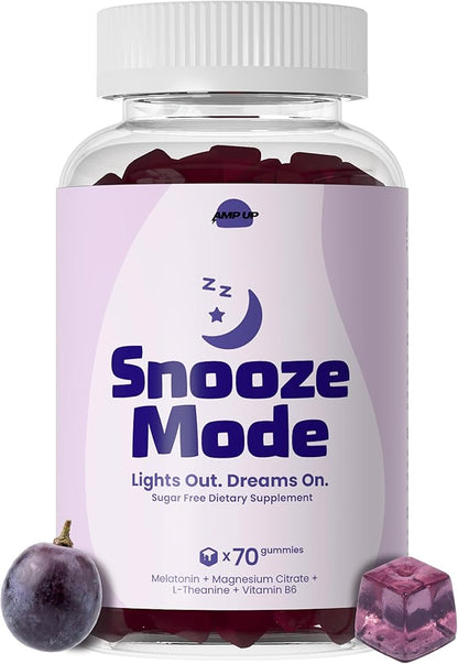 AmpUp Sugar Free Melatonin Gummies 5mg with Magnesium & L-Theanine - 70 Gummies Grape Sleep Gummies for Adults, Natural Sleep Aid Supplement, Non-GMO & Vegan