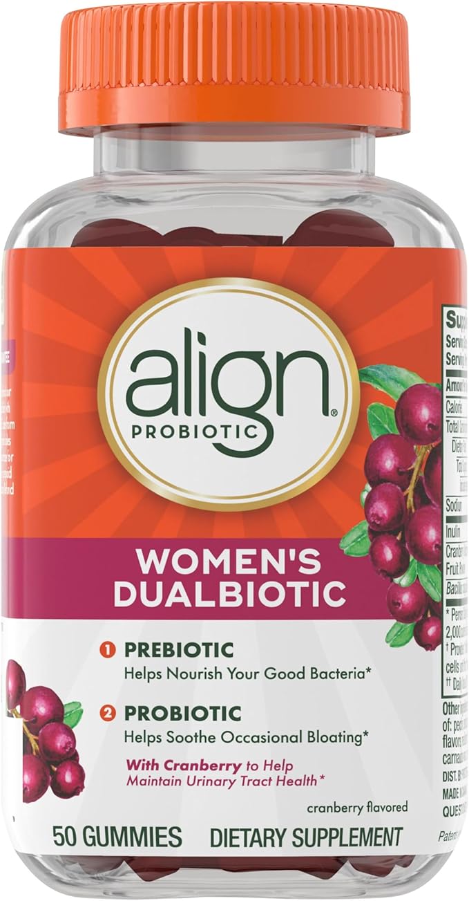 Align Probiotic, Women's Dualbiotic, Womens Probiotic Gummies, Prebiotics and Probiotics for Women, with Cranberry for Urinary Tract Health*, Cranberry Flavor, 50 Gummies