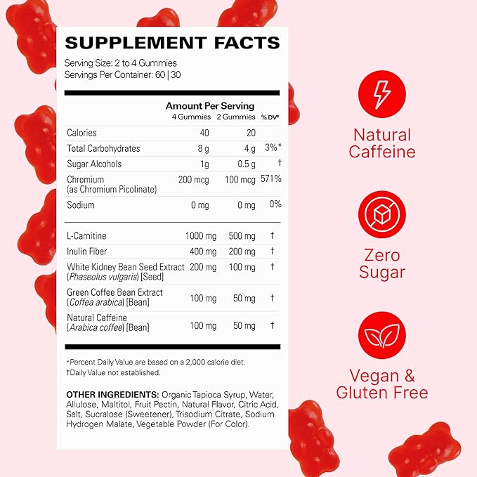EHP Labs OxyShred Gummies - Pre Workout Gummies & Energy Chews with 100mg Caffeine, L-Carnitine for Thermo & Metabolic Support, All Natural Energy Boost - Strawberry Flavor – 60 Servings (Pack of 2)