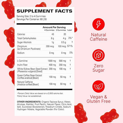 EHP Labs OxyShred Gummies - Pre Workout Gummies & Energy Chews with 100mg Caffeine, L-Carnitine for Thermo & Metabolic Support, All Natural Energy Boost - Strawberry Flavor – 60 Servings (Pack of 2)