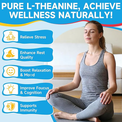 L-Theanine Gummies for Kids & Adults, L Theanine Supplement with Magnesium Glycinate, Ashwagandha, GABA, 5HTP for Calm, Relax, Zzz & Focus Support, Vegan Strawberry Flavor, 60 Count