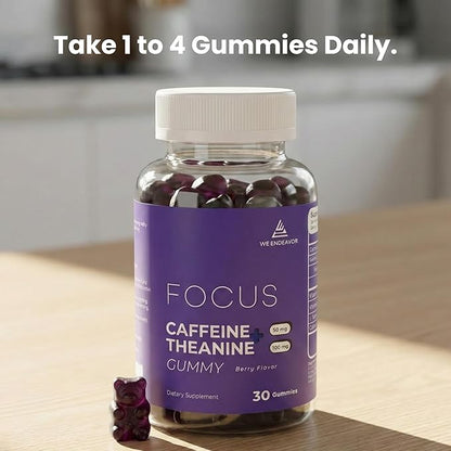 Caffeine and L-Theanine Gummies, Berry Flavor – Smooth Energy and Calm Focus with 50mg Caffeine and 100mg L-Theanine per Gummy; Clean, Crash-Free Energy Gummies for Work, Study & Daily Productivity