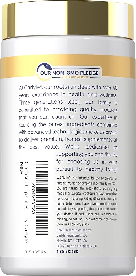 Carlyle Cortisol Supplement | 60 Vegan Capsules | Ashwagandha & Magnesium Complex | Non-GMO, Gluten Free