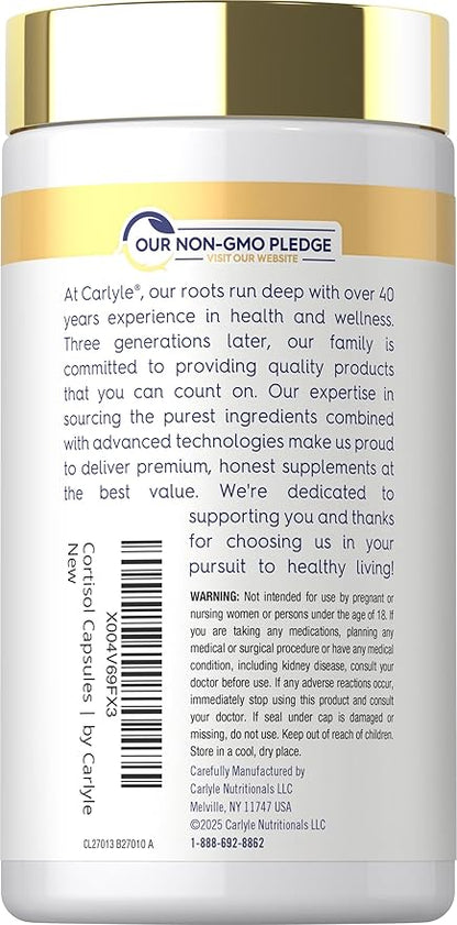Carlyle Cortisol Supplement | 60 Vegan Capsules | Ashwagandha & Magnesium Complex | Non-GMO, Gluten Free