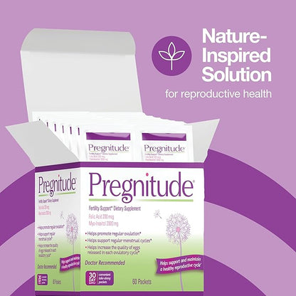 Pregnitude Reproductive Fertility Support - Helps Promote Regular Ovulation - Menstrual Cycles, and Increase Quality of Eggs - 60 Day Supply 120 Packets