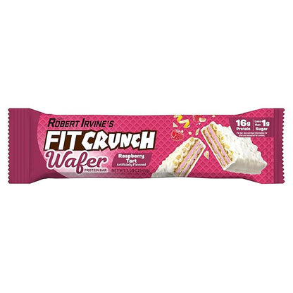 FITCRUNCH Wafer Protein Bars, Designed by Robert Irvine, 16g of Protein & 1g of Sugar (9 Bars, Raspberry Tart)