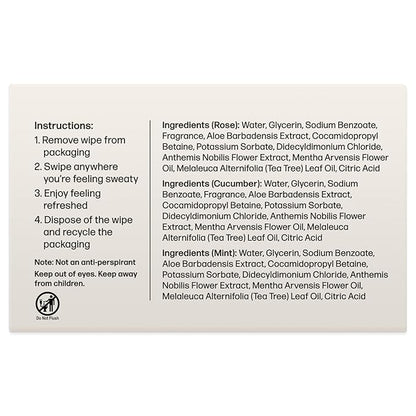 Dew Well Deodorant Wipes - On-the-Go Travel Deodorant - Fresh Mint, Rose & Cucumber Scents Body Wipes for Women - Aluminum, Paraben & Sulfate Free Mini Toiletries - 50 Count, Mint/Rose/Cucumber