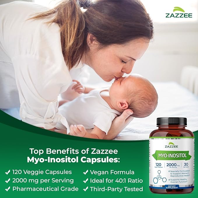 Zazzee 40:1 Ratio Myo and D-Chiro Inositol Supplement for Women | Myo Inositol Capsules Plus D-Chiro for Cycle Regulation Ovarian Support & Overall Hormone Balance for Women - Vegan & ISO Lab Tested