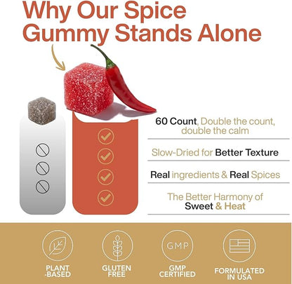 ZAB Spicy Gummies Ashwagandha 45mg with L-Theanine & Caffeine – Energy, Calm & Mood Support Gummies for Couples – Vegan Yellow Peach Flavor Cubes, 60 Count