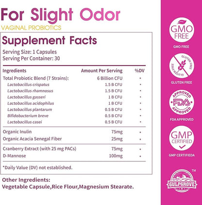 Vaginal Probiotics for Women with Prebiotics & Cranberry - Dr. Formulated Feminine pH Balance Daily Supplement, Supports Vaginal Odor Control & Urinary Tract Health, 30 Servings