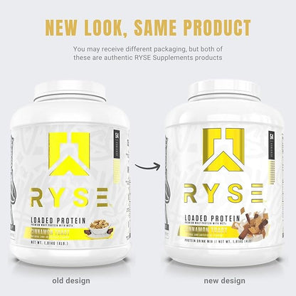 RYSE Loaded Protein Powder - Cinnamon Toast - 25g Whey Protein Isolate & Concentrate with Prebiotic Fiber & MCTs - Low Carb, Low Sugar, Digestive-Friendly - 54 Servings / 4 lb Tub