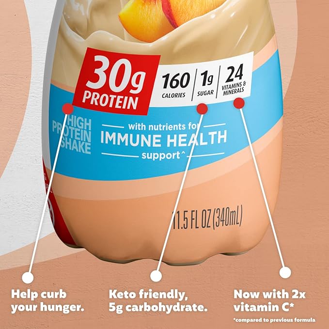 Premier Protein Shake,Peaches & Cream,30g Protein,No Added Sugar,24 Vitamins & Minerals to Support Immune Health,11.5 fl oz (Packaging May Vary),(Pack of 24)